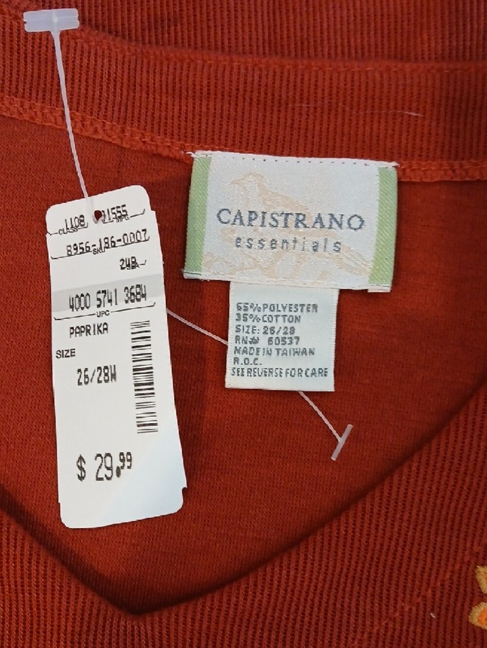 Capistrano Women’s Rust Embroidered V-Neck Top - Picture 3 of 3